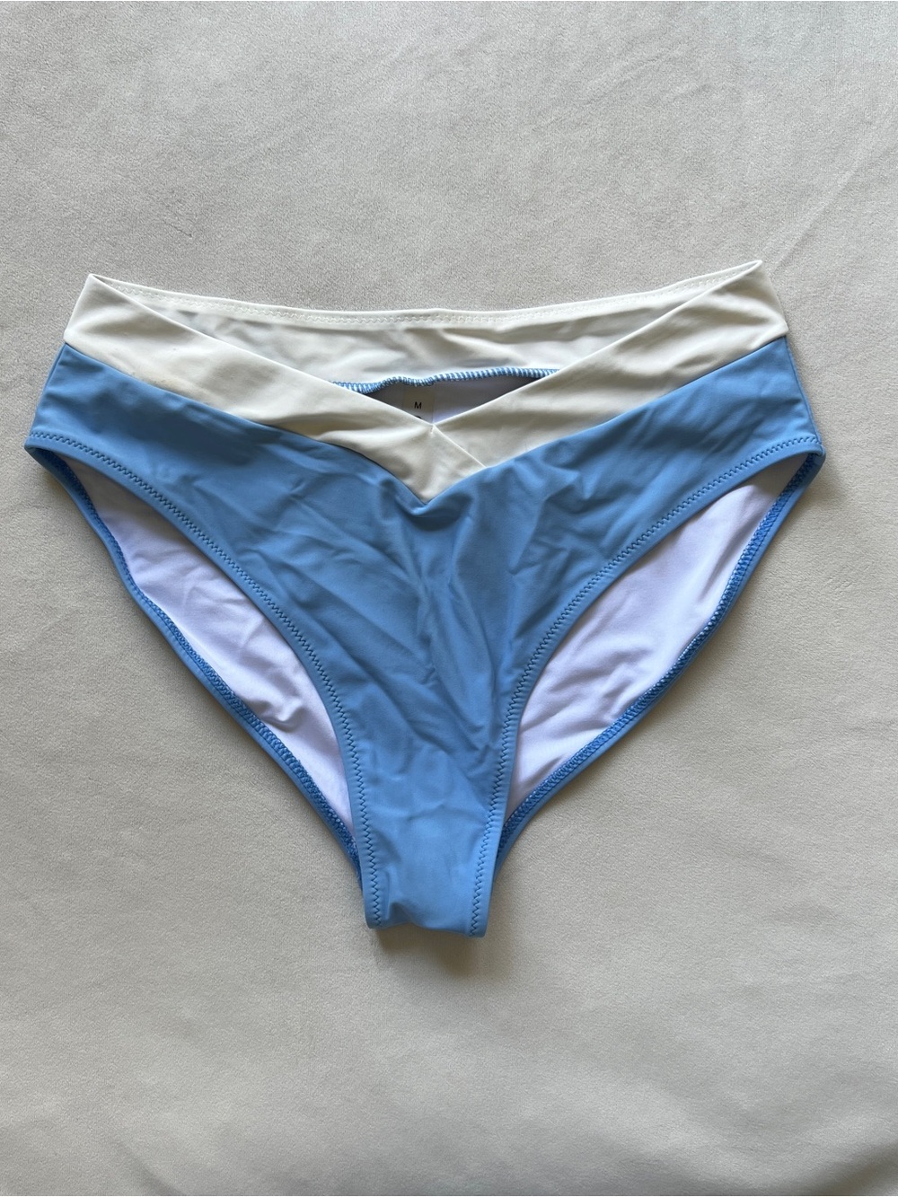 Blooming Jelly High-Waist Bikini Bottoms in Light Blue with White Waistband - M